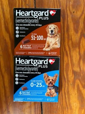 Heartgard for Dogs - 0-25 lbs (Blue) & 51-100 lbs (Brown) TWO pack